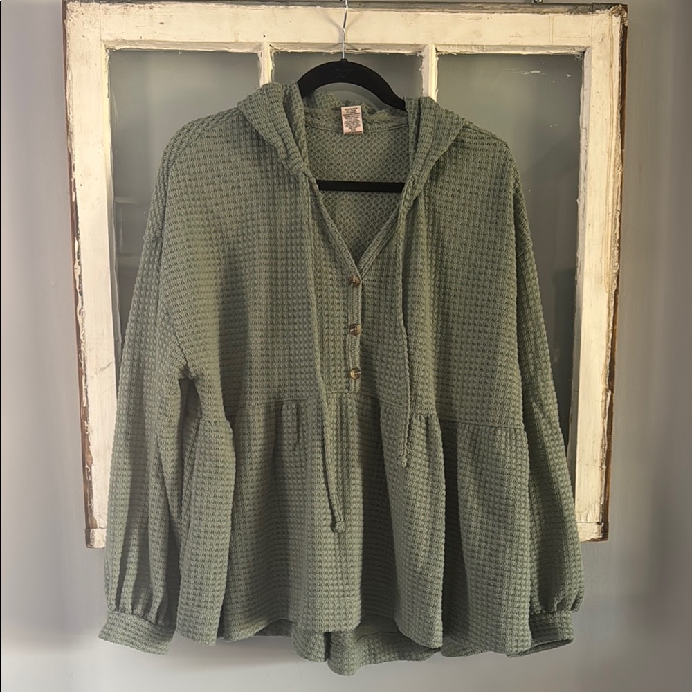 Green Waffle Knit Hoodie